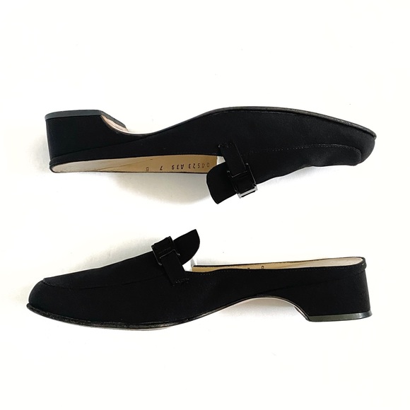 SALVATORE FERRAGAMO black fabric buckle strap detail slip on mules loafer - Picture 2 of 13